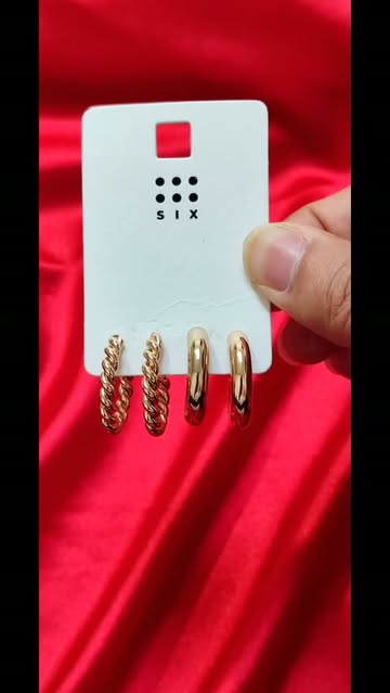 پک گوشواره حلقه ای ساده وپیچی برند Six