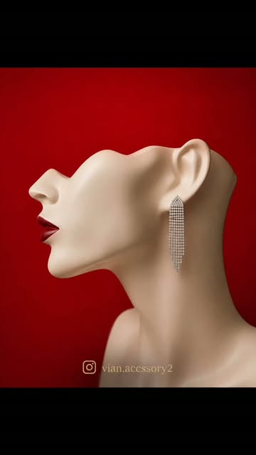 گوشواره مجلسی نگین‌دار استیل طرح آبشاری برند Six